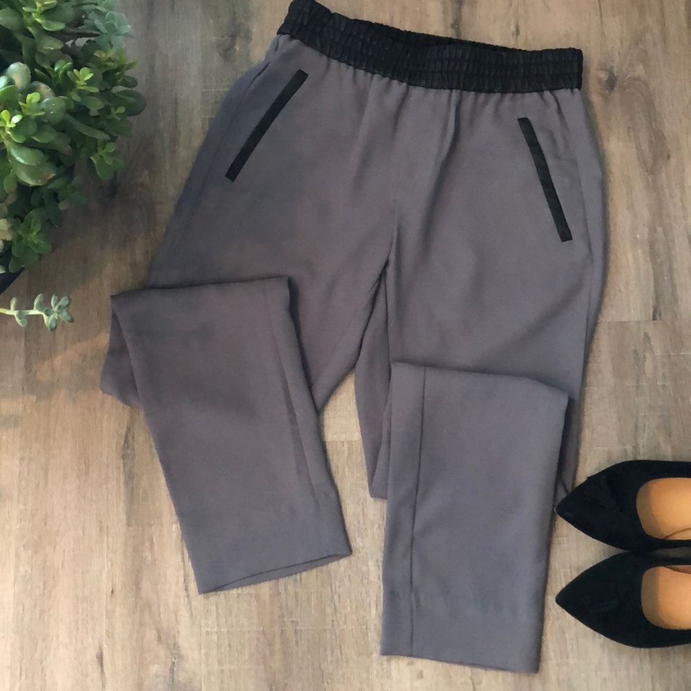 Gray & faux leather pants
